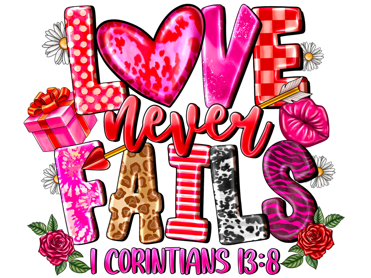 "Love Never Fails I Corntians 13.8" DTF TRANSFER