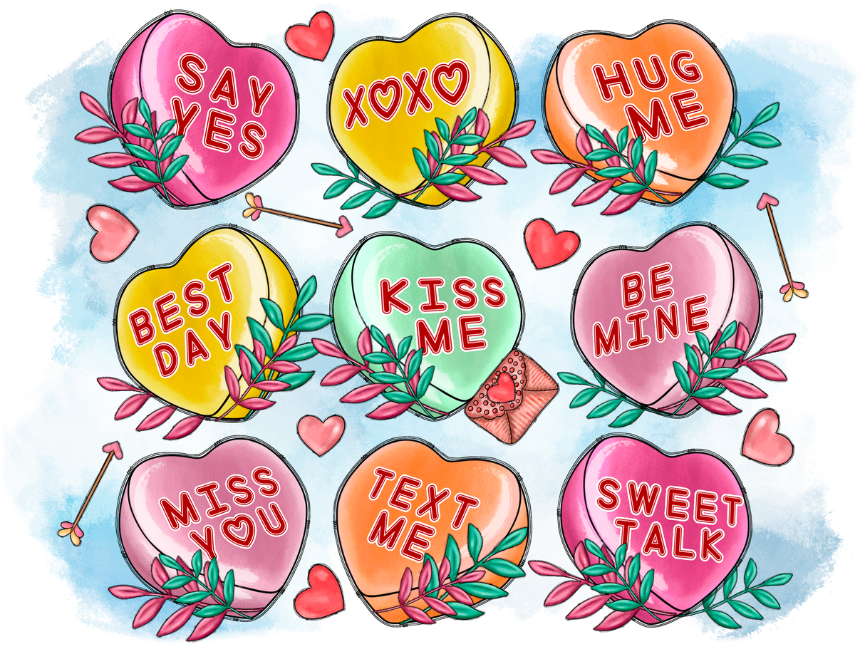 "Valentines Day Candy Hearts" DTF TRANSFER