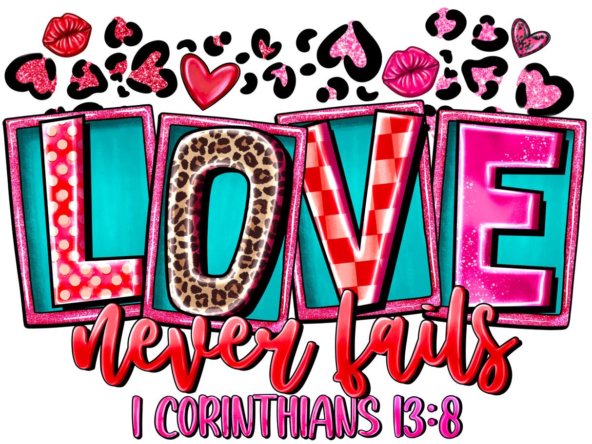 "Love Never Fails" DTF TRANSFER