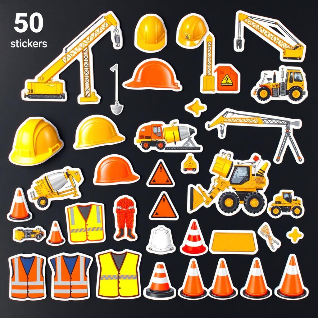 Construction UV DTF Sticker Pack - 50 Permanent Stickers